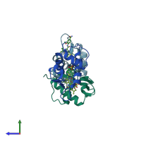 PDB entry 4lwv coloured by chain, side view.