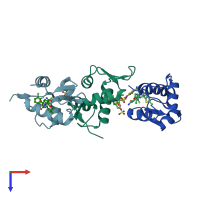 PDB entry 4lwv coloured by chain, top view.
