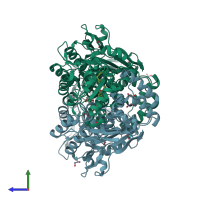 PDB entry 4lww coloured by chain, side view.