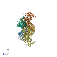 PDB entry 4lwz coloured by chain, side view.