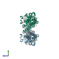 PDB entry 4lx1 coloured by chain, side view.