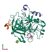 PDB entry 4lxb coloured by chain, front view.