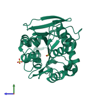 PDB entry 4lxg coloured by chain, side view.