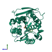 PDB entry 4lxh coloured by chain, side view.