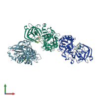 PDB entry 4lxk coloured by chain, front view.