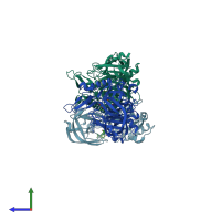PDB entry 4lxk coloured by chain, side view.