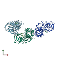 PDB entry 4lxm coloured by chain, front view.