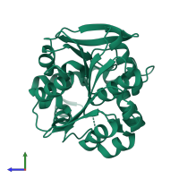 PDB entry 4lyd coloured by chain, side view.