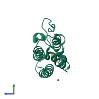 PDB entry 4lys coloured by chain, side view.