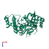 PDB entry 4lzd coloured by chain, top view.