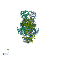 PDB entry 4lzj coloured by chain, side view.