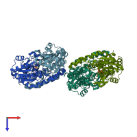 PDB entry 4lzj coloured by chain, top view.