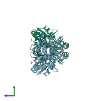 PDB entry 4lzn coloured by chain, side view.