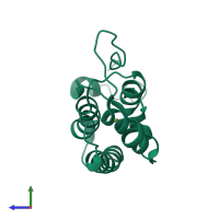 PDB entry 4lzs coloured by chain, side view.