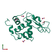 PDB entry 4lzt coloured by chain, front view.