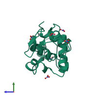 PDB entry 4lzt coloured by chain, side view.