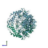 PDB entry 4m0g coloured by chain, side view.