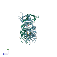 PDB entry 4m0h coloured by chain, side view.