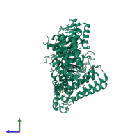 PDB entry 4m0m coloured by chain, side view.