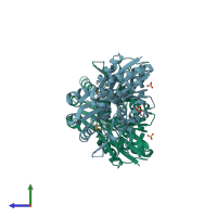 PDB entry 4m0p coloured by chain, side view.