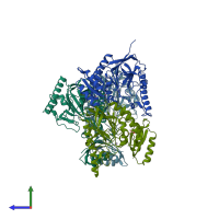 PDB entry 4m0v coloured by chain, side view.