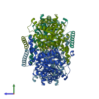 PDB entry 4m3p coloured by chain, side view.