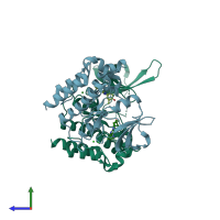 PDB entry 4m3q coloured by chain, side view.