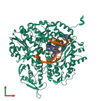 PDB entry 4m3t coloured by chain, front view.