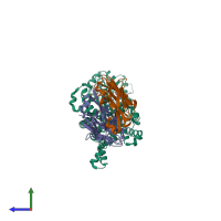 PDB entry 4m48 coloured by chain, side view.
