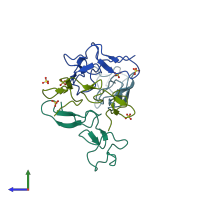 PDB entry 4m4c coloured by chain, side view.