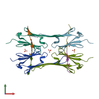 PDB entry 4m5t coloured by chain, front view.