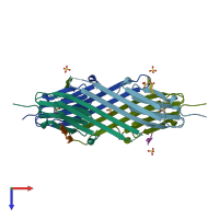 PDB entry 4m5t coloured by chain, top view.