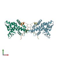 PDB entry 4m6b coloured by chain, front view.