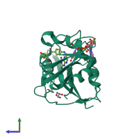 PDB entry 4m6k coloured by chain, side view.