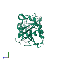 Dihydrofolate reductase in PDB entry 4m6k, assembly 1, side view.