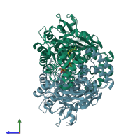 PDB entry 4m6q coloured by chain, side view.