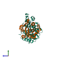 PDB entry 4m76 coloured by chain, side view.