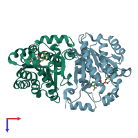 PDB entry 4m87 coloured by chain, top view.