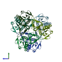 PDB entry 4m9c coloured by chain, side view.