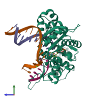 PDB entry 4m9j coloured by chain, side view.