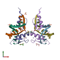 PDB entry 4m9v coloured by chain, front view.