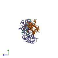 PDB entry 4ma7 coloured by chain, side view.