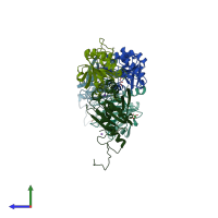 PDB entry 4mab coloured by chain, side view.