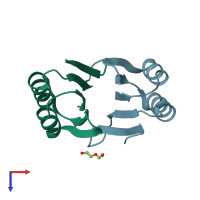 PDB entry 4mak coloured by chain, top view.