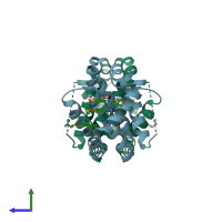 PDB entry 4man coloured by chain, side view.