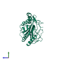 PDB entry 4mat coloured by chain, side view.