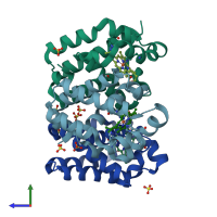 PDB entry 4max coloured by chain, side view.