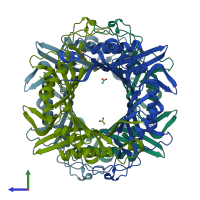 PDB entry 4mb8 coloured by chain, side view.