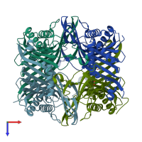 PDB entry 4mb8 coloured by chain, top view.