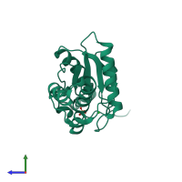 PDB entry 4mbb coloured by chain, side view.